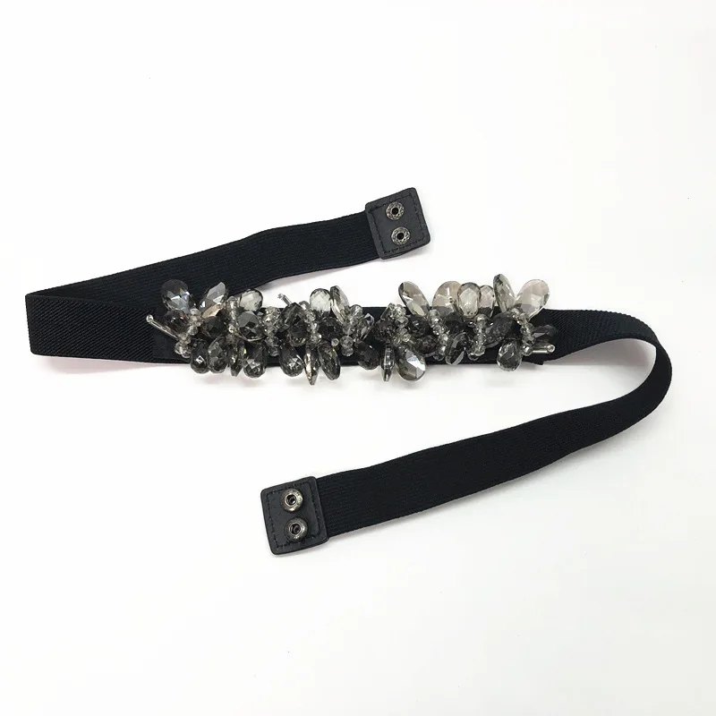 Fashion Sparkly Rhinestone Belt Luxury Waistband Elastic Belts For Woman Black Stretch Waist Belt