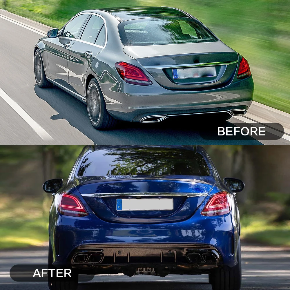 car front bumper grill lip rear diffuser with exhaust pipes bodykit for BENZ W205 2015-2022 upgrade C63 AMG