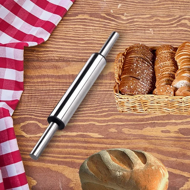 Factory directly sale  Christmas long handle kitchen stainless steel rolling pin for baking