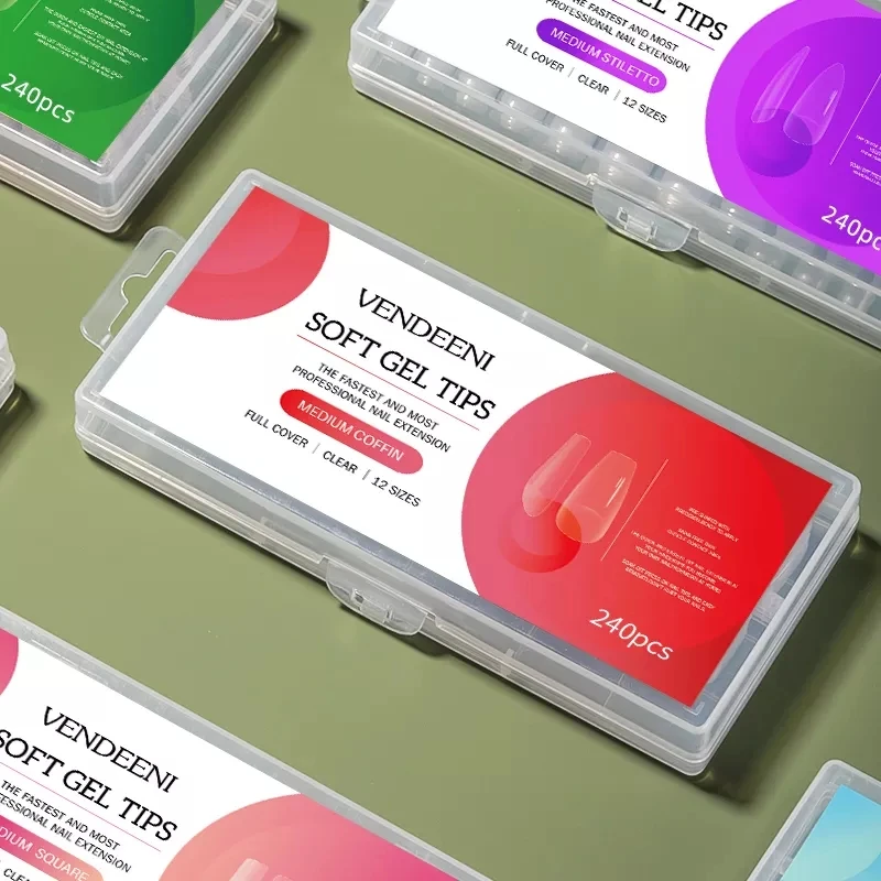 Натуральные гелевые накладные ногти VDN полное покрытие средний гроб частная этикетка логотип