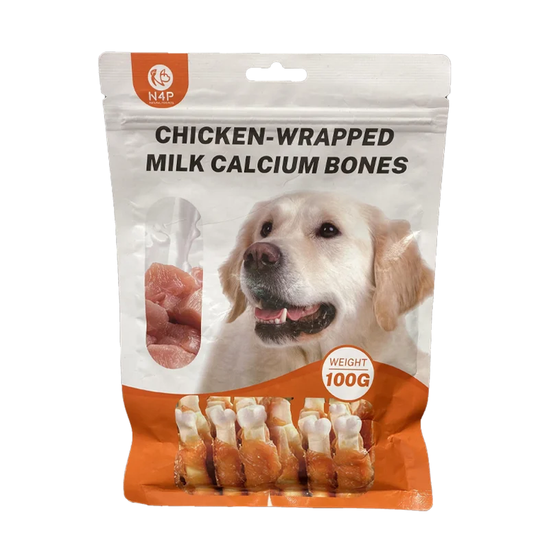 Hot Selling N4P 100g Natural Chicken Wrapped Bone Real Chicken with Milk Calcium Bones Pet Food and Dog Treats