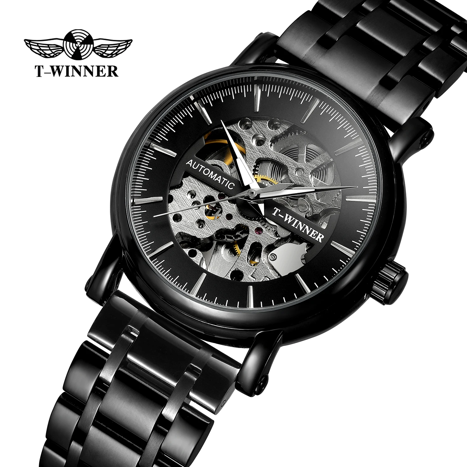 China factory t-winner fashion men watches automatic skeleton custom logo hot sale wrist watch