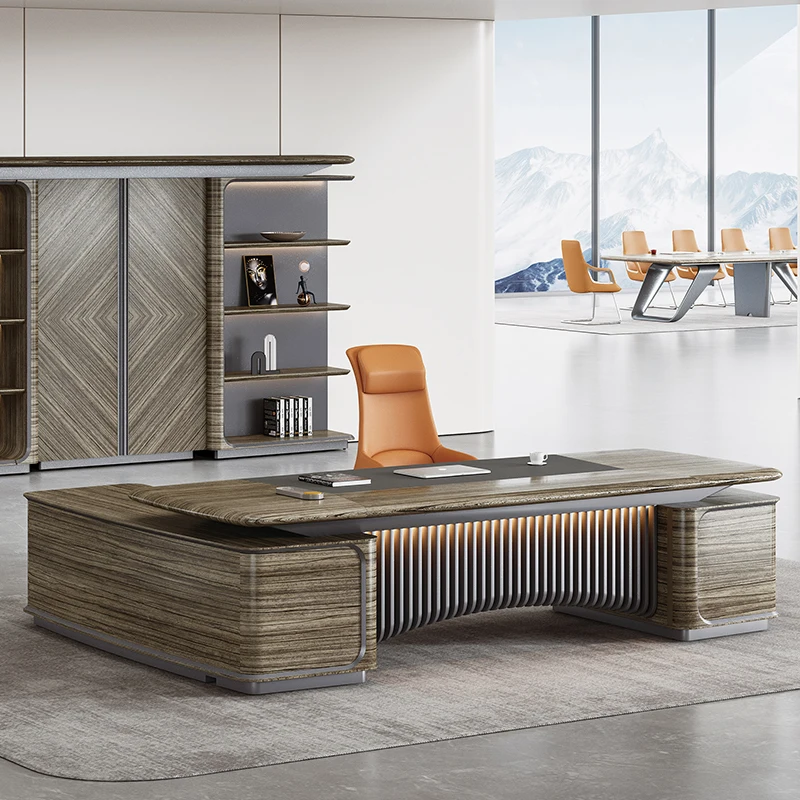 Contemporary Office Furniture Corner Chairman Ceo Boss Luxury L Shaped Office Table Set Executive Working Desk