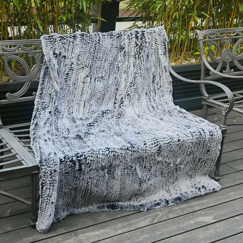 CX-D-92C Classic European and American Plush Genuine Rex Rabbit Fur Blanket