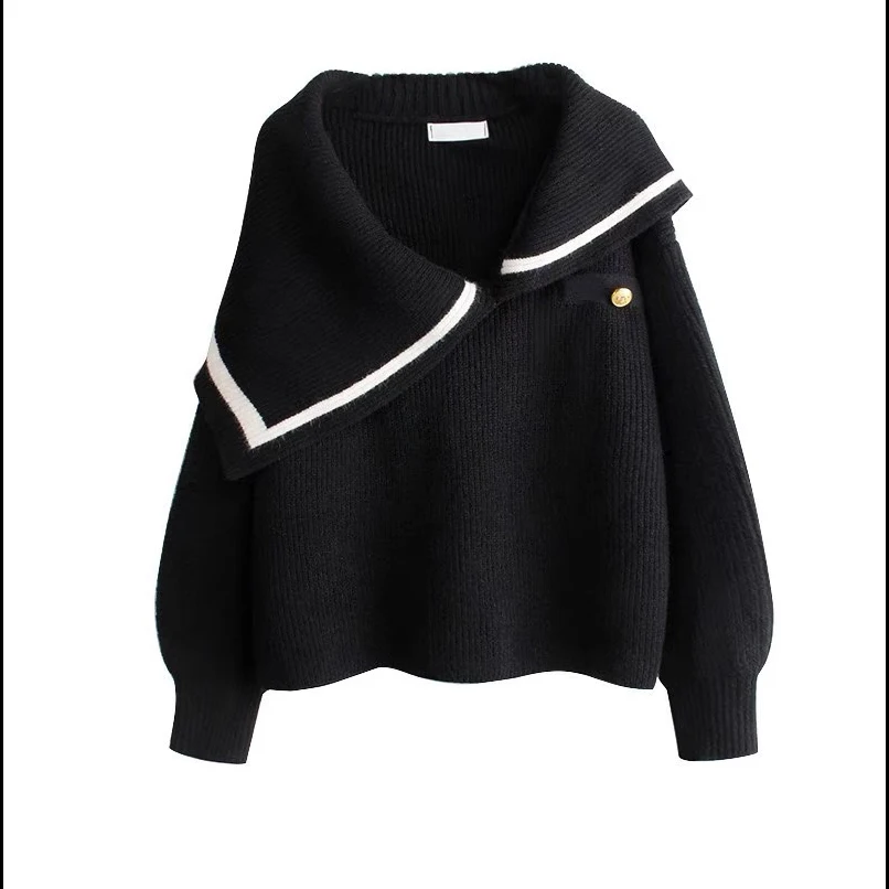 2024 Autumn Fashionable girls turn-down neck long sleeve free size cable knit women sweater
