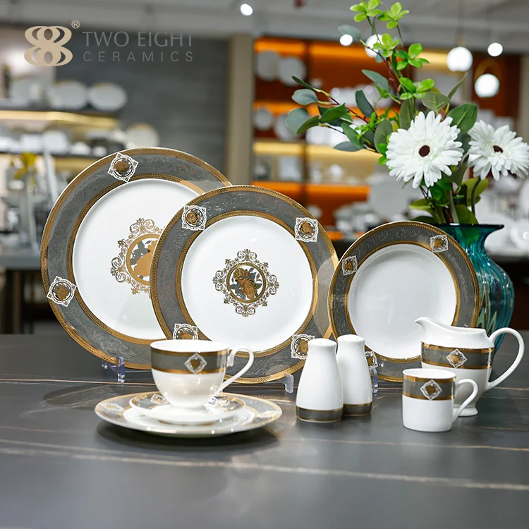 Porcelaine Plates Sets Dinnerware Luxury Gold Rim Charger Plates New Design Plates Sets Dinnerware Luxury Tableware