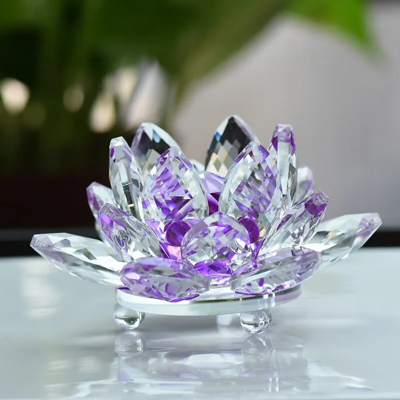 Home Decoration 7 Colors Lotus Tea Light Buddhist Candlestick K9 Glass Crystal Lotus Flower Candle Holder