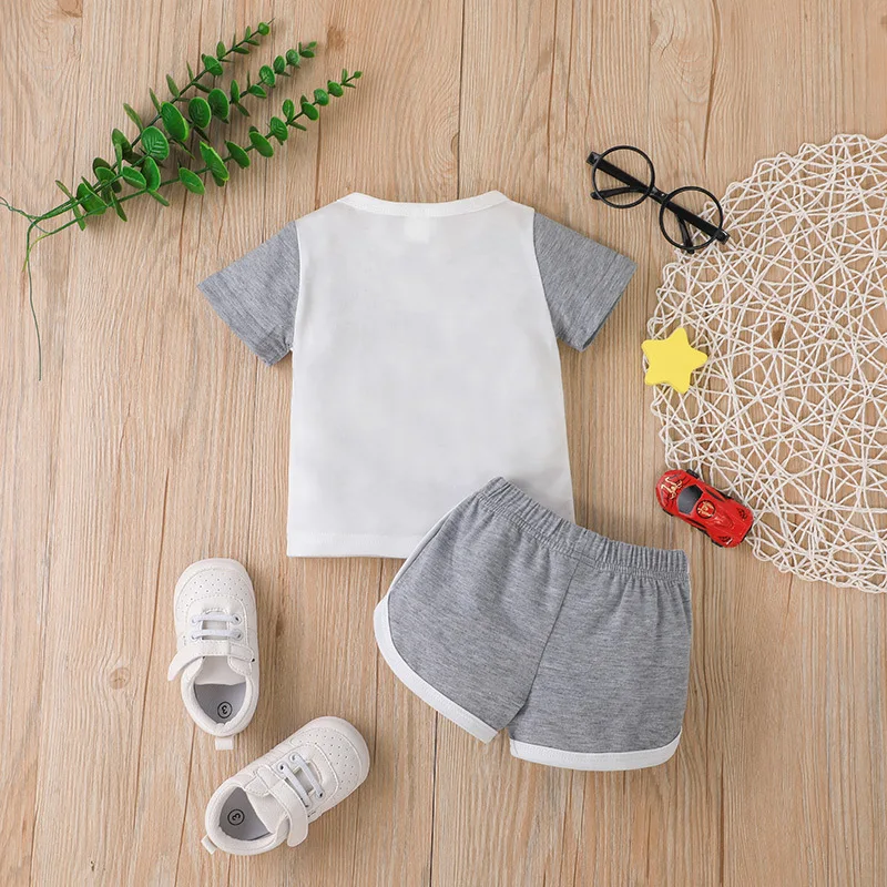 Wholesale autumn spring contrast color stitching kids baby boy clothes with shirt and pants set