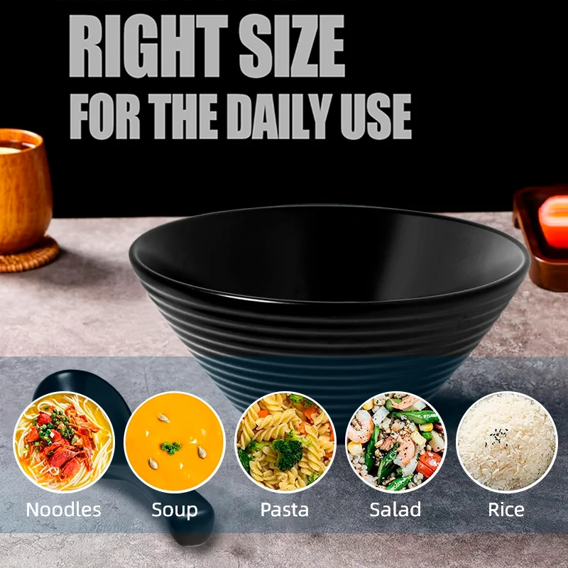 8-дюймовая керамическая винтажная миска рамен с ложкой большая для супа лапшой ложками азиатского Фо-удон соба черный матовый