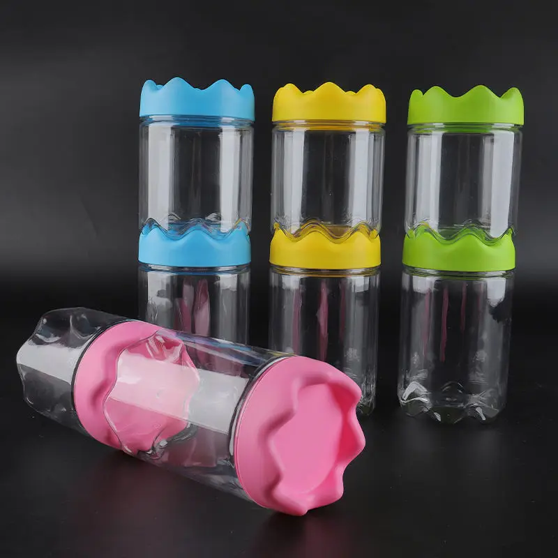 2023 New Design Creative Crown Lid PET Candy Food Storage Jar Round Packaging Storage Jar