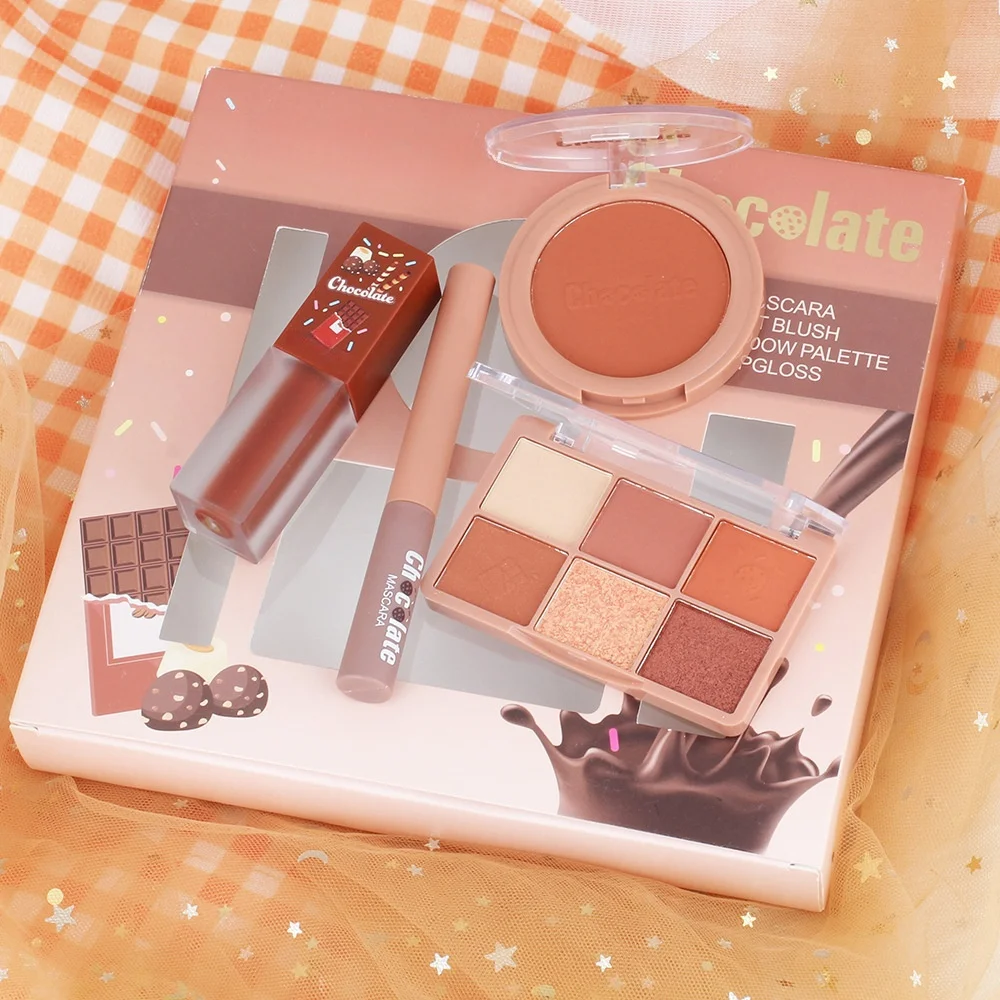 Hot Selling Private label Cosmetics Makeup Set Mascara Lip Gloss Blush Eyeshadow Kit 5 in 1 High Quality