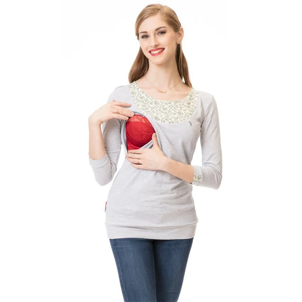 Женская рубашка для грудного вскармливания, Повседневная Туника с рукавом 3/4, топы для кормления