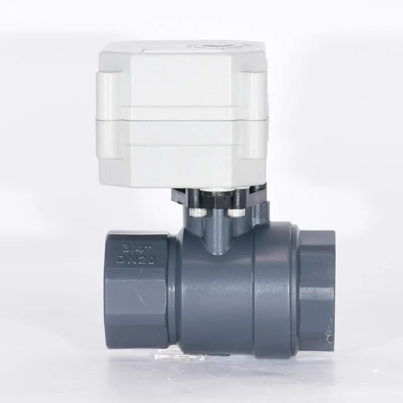 3/4' DN20 Mini Motorized PVC Ball Valve 9-24VAC/DC Or 110-230VAC Auto Return Failsafe With Manual Override 10Bar