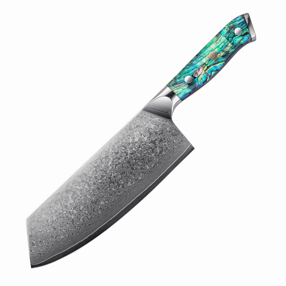 7.5 inch Vegetable Cleaver 67 layers  Damascus stainless steel blade Chinese Chef Cleaver with abalone handle