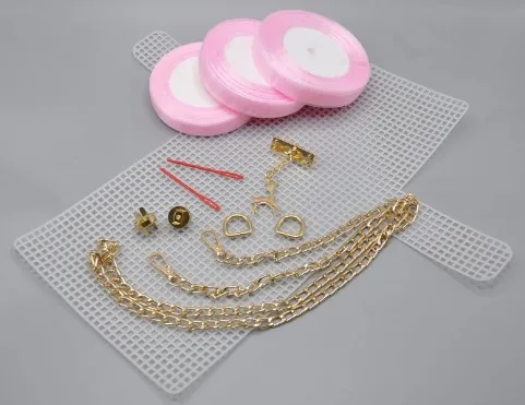 Mesh Plastic Canvas Sheets Ribbon Set for DIY Craft Shoulder Bags, DIY Knitting Crochet Bags Kit