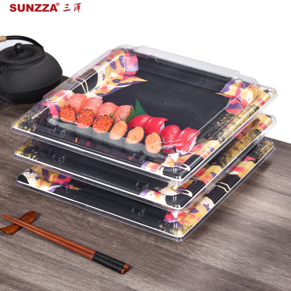 Sunzza hot sale anti fog lid psp foam sushi boxes container square tray disposable sushi packaging