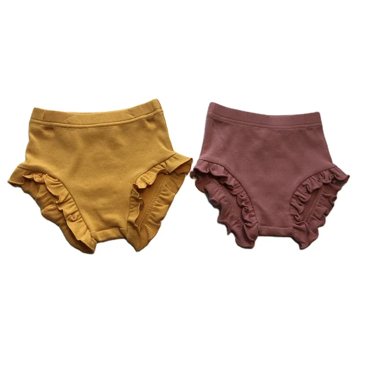 
INS hot baby girls cotton elastic 5X1 stretchy rib cute panty soft elastic waist frill bottom opening 