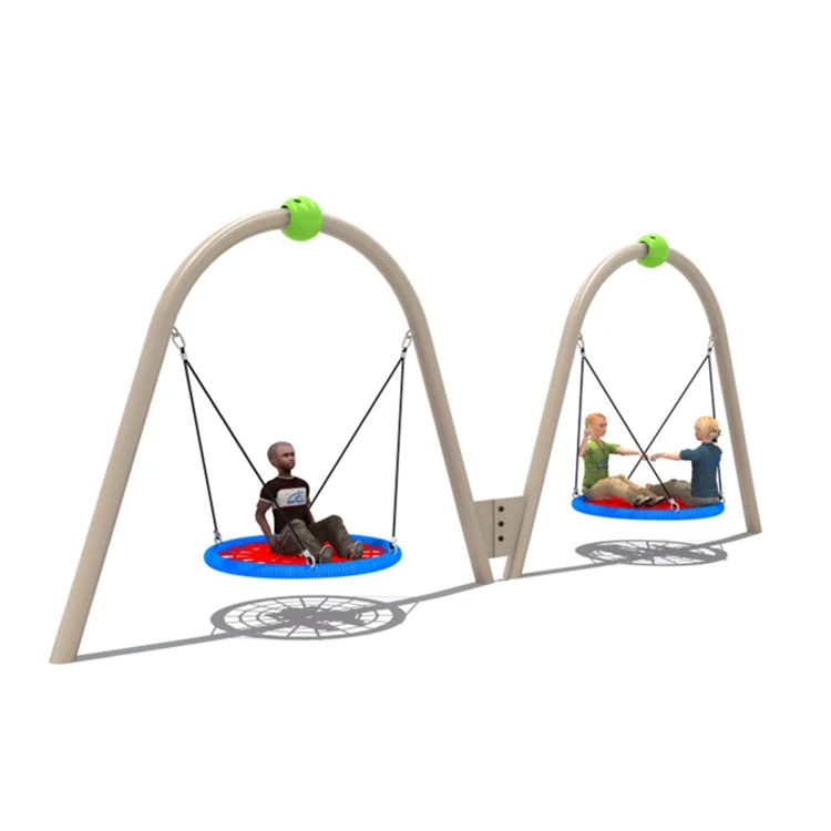 Metal Frame Swings with Hambasket Double Seats Kids Outdoor Playground Equipment for Amusement