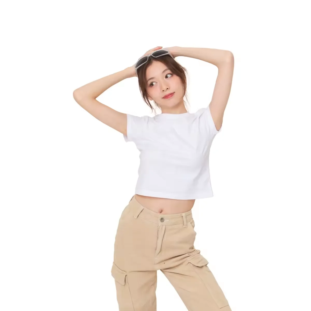 New Design Women Slim Fit middle length t shirt Basic Blank Crop T Shirts For Sale Women Crop Tops