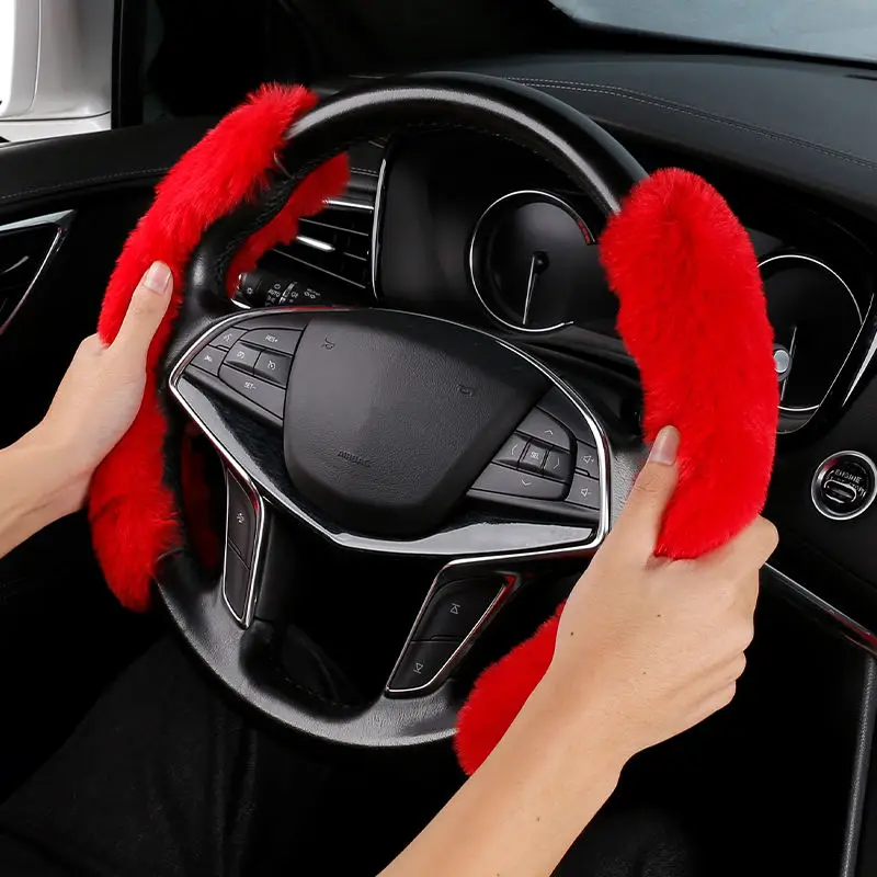 Hot Cute Cartoon Car Steering Wheel Anime Cartoon Plush Female Car Styling Bow Cute Steering Wheel Cover Car Accessories