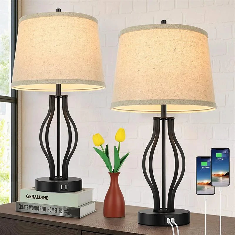 Popular Table Lamp Bedroom Bedside Lamp Retro Simple Touch Dimmer Switch Usb Charging American Style Desk Lamp