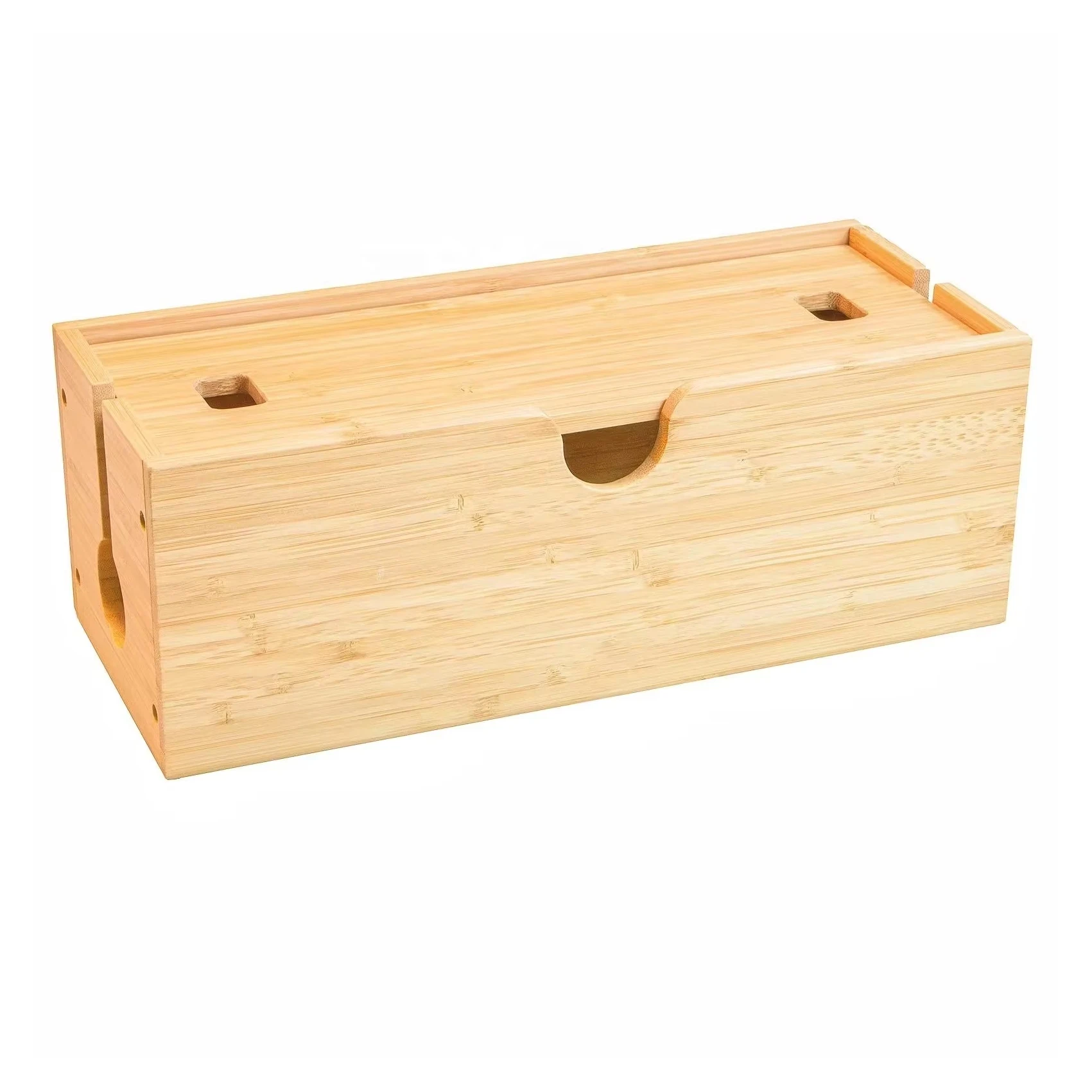 Bamboo Cable Management Box Large Cord Organizer Box Cable Box to Hide Wires Power Strips Bamboo Storage Cord Holder for Office