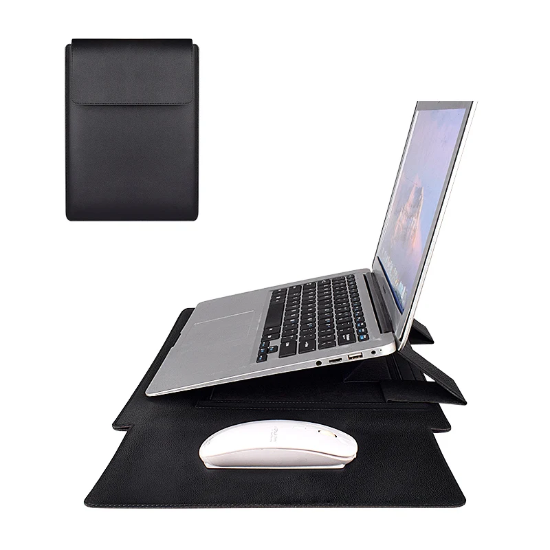 2 in 1 PU Leather Laptop Sleeve Stand Bag Trendy Waterproof Notebook Computer Case With Mouse Pad