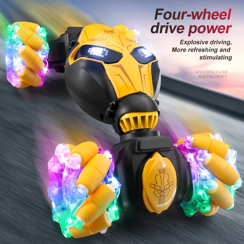 Radio Control Toy Light Glow Watch Gesture Sensing Stunt RC Twist Car Toys With Music Double Sided Remote Control Car For Kids