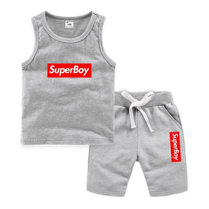 
wholesale custom design boys clothes set, high quality knitted summer children clothing sets 