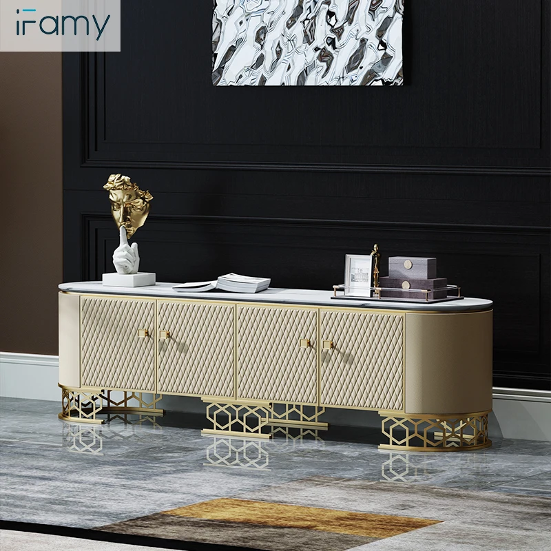Living Room Furniture Storage Cupboard Artificial Marble Leather Art TV Cabinet