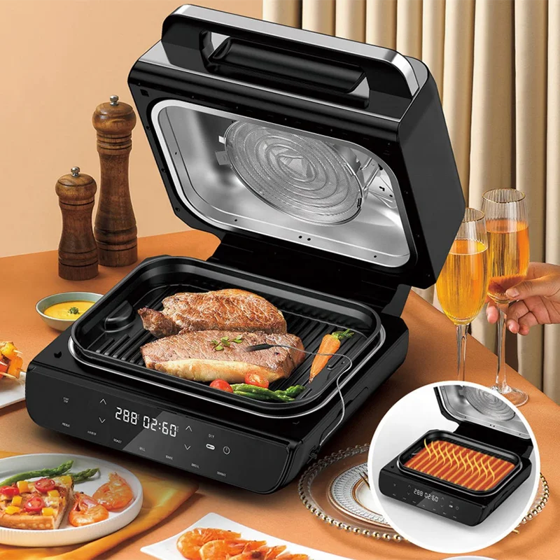 6 in 1 Smokeless Indoor Grill With Thermostat & Air Fryer With Digital Touch Control Panel Air Fryer Grill