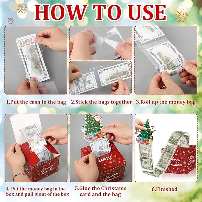 Christmas Money Box for Cash Gift Pull Surprise Money Holder Cash Gift for Kids Adults DIY Fun Holiday Cash Box for Women Men