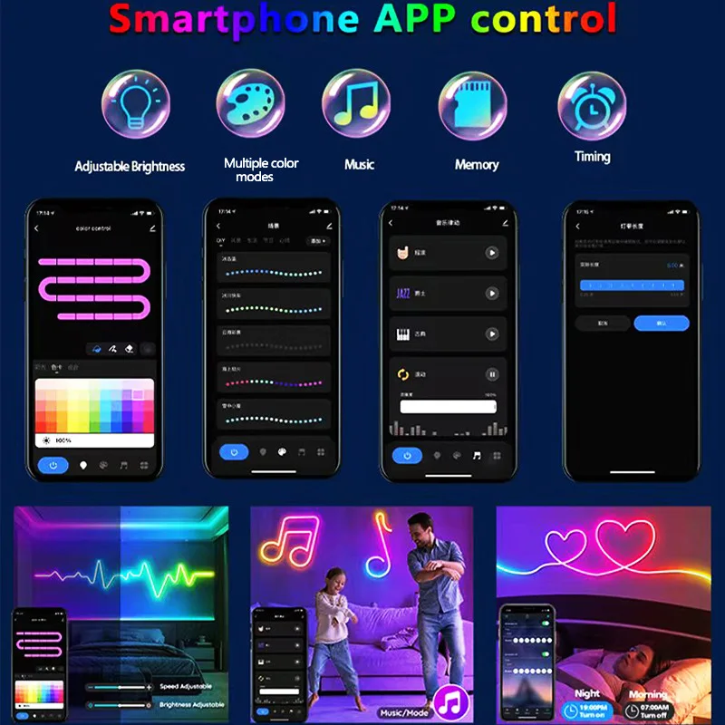 Neon Light Suit Rgb 10M Graffiti Wifi Colorful Silicone Light Strip DIY Modeling Pickup Ambience Light Band