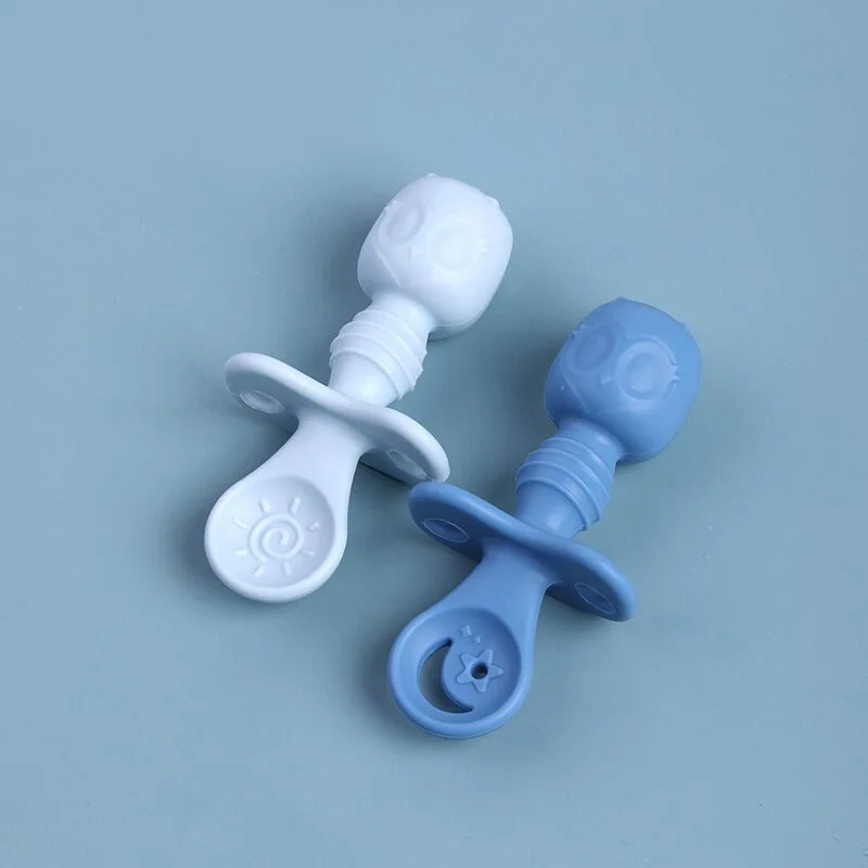 Silicone Baby Owl Training Fork and Spoon Set with Short Handle Kids Dining Fork and Spoon for Learning to Eat