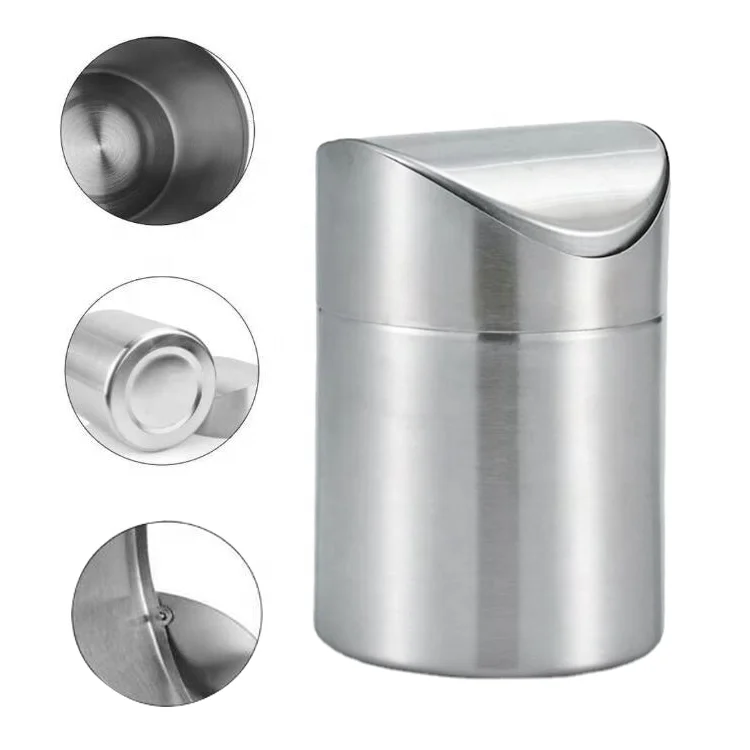 table top waste bin Metal Waste Bin With Push Lid Round Shape Desktop Dustbin