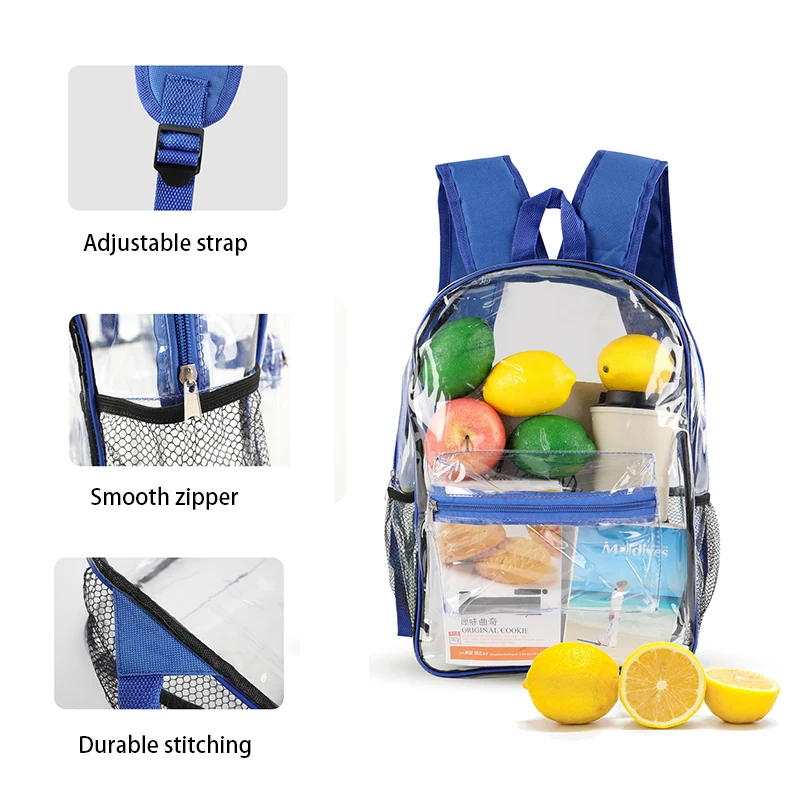 Branded Custom Wholesale Plastic Backpack Students Children Transparent PVC Clear Back Pack Kids School Bag