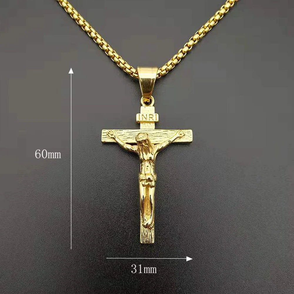 
Fashion stainless steel jewelry Charm Man Gold Plated Jewelry 316 L Religious Ornaments Jesus Cross Stainless Steel Pendant 