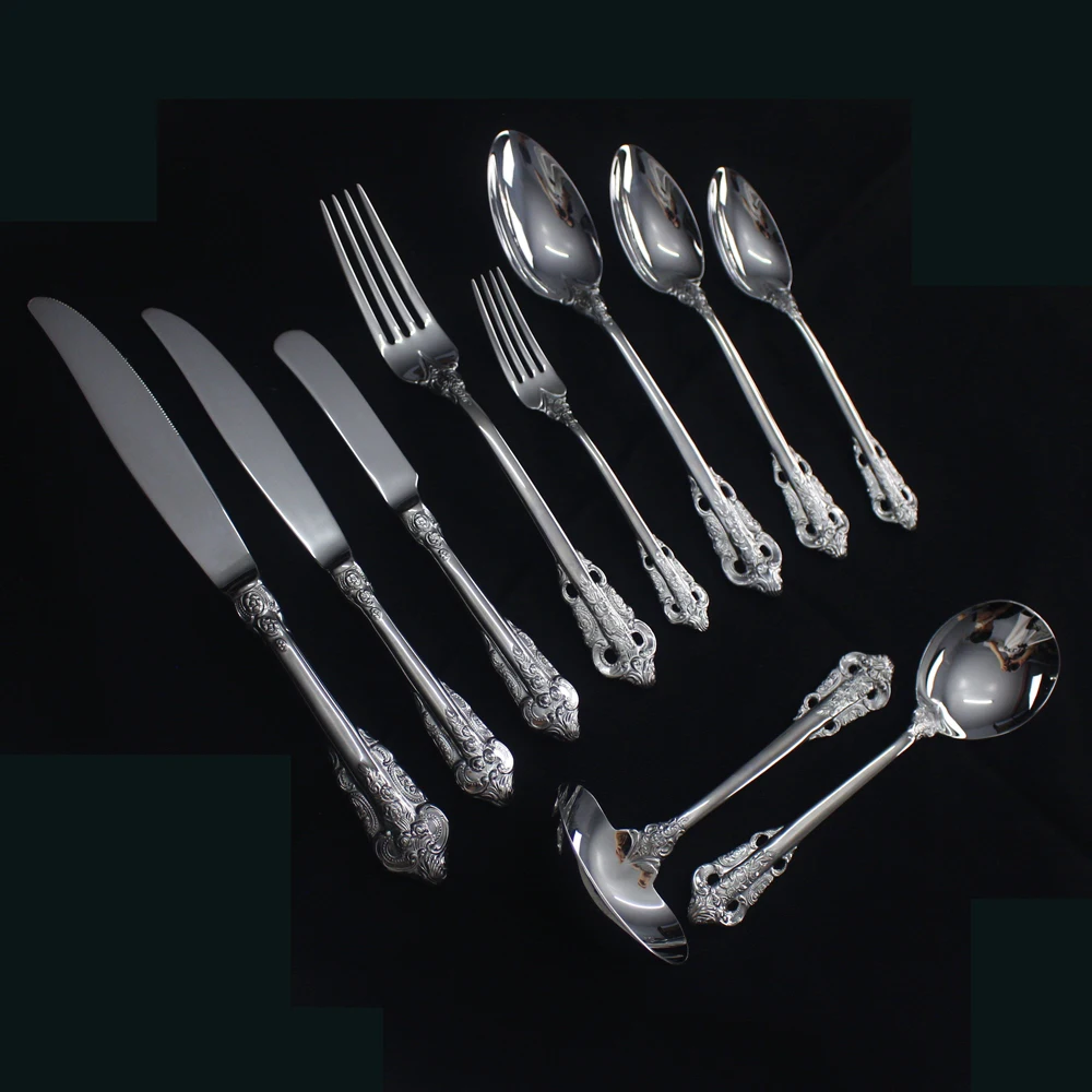18-10 Stainless steel gold vintage Cutlery Set, Royal Luxury embossment flatware Sets