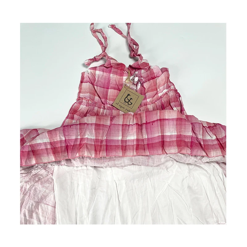 Kids Clothes Wrinkled Cotton Plaid Printing Petal Sleeve Dress Ruffles Baby Girl Dresses Factory Wholesale Price Summer Children