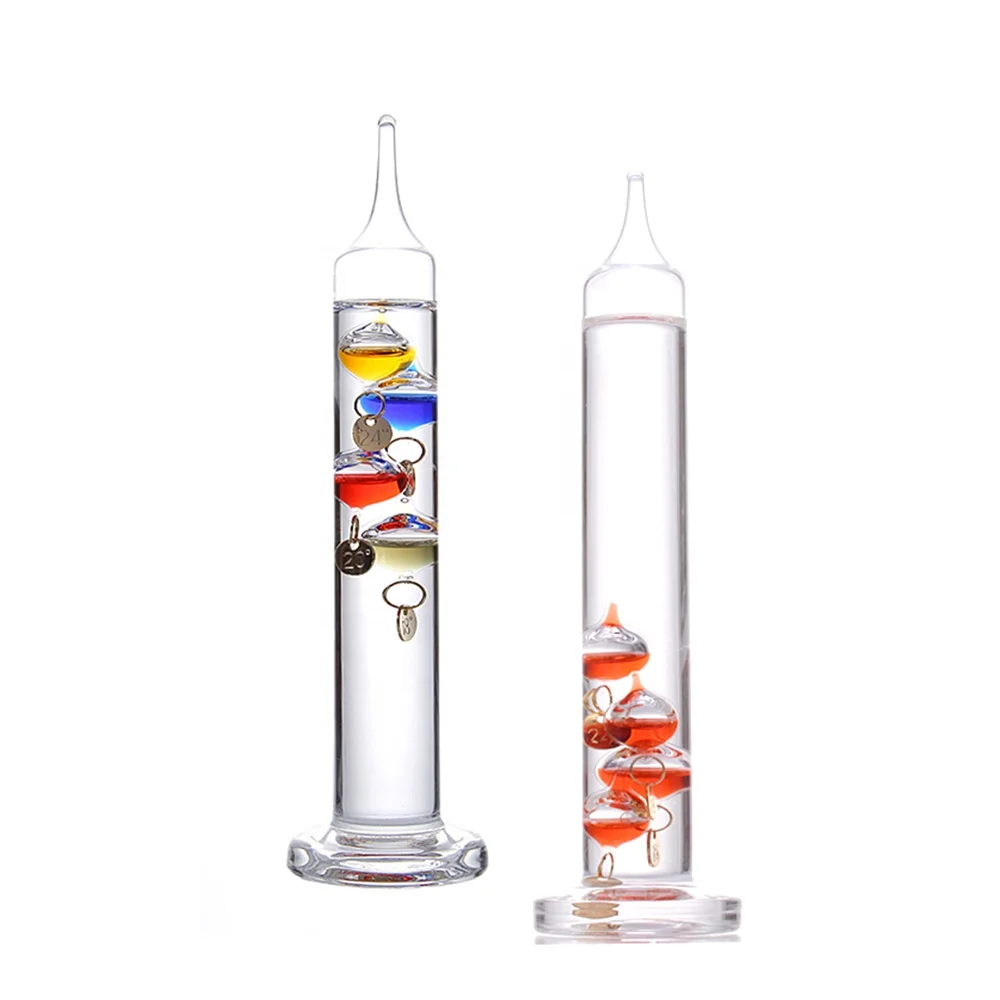 Luxury cinnabar weather perception Galileo Thermometers glass transparent weather station custom tube shape glass arts