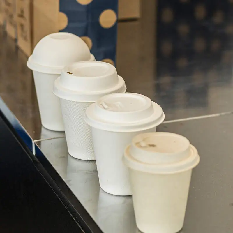 Eco Friendly 100% Biodegradable Compostable Bagasse Coffee Cup With Lid Sugarcane Bagasse Lid