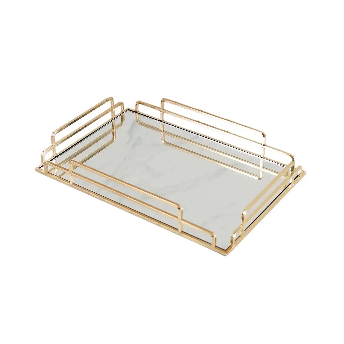 Wholesale Vanity Gold Metal Glass Mirror gift tray iron jewelry display trays for wedding