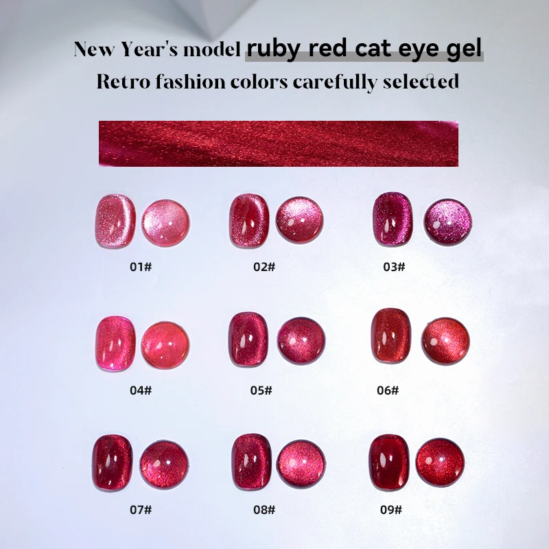 VINIMAY Christmas New Year Premiere Ruby Red Cat Eye Gel Polish Set Gel Nail Polish Set Cat Eye Gel Color Set