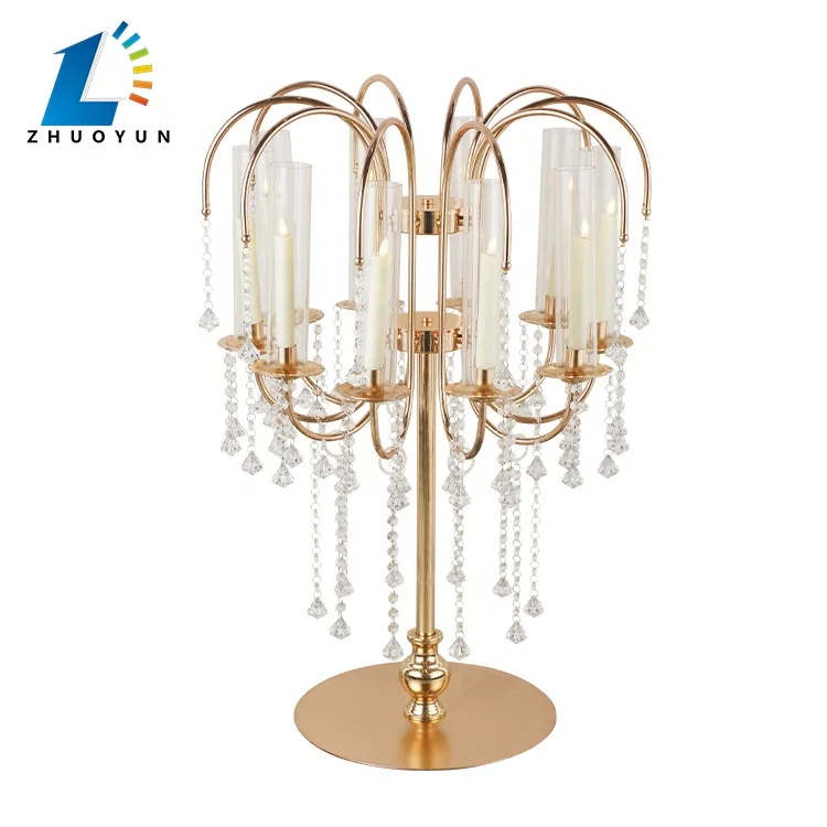 Good Quality Modern Glass Tube Candlestick Party Event Wedding Decoration Gold Metal Candelabra
