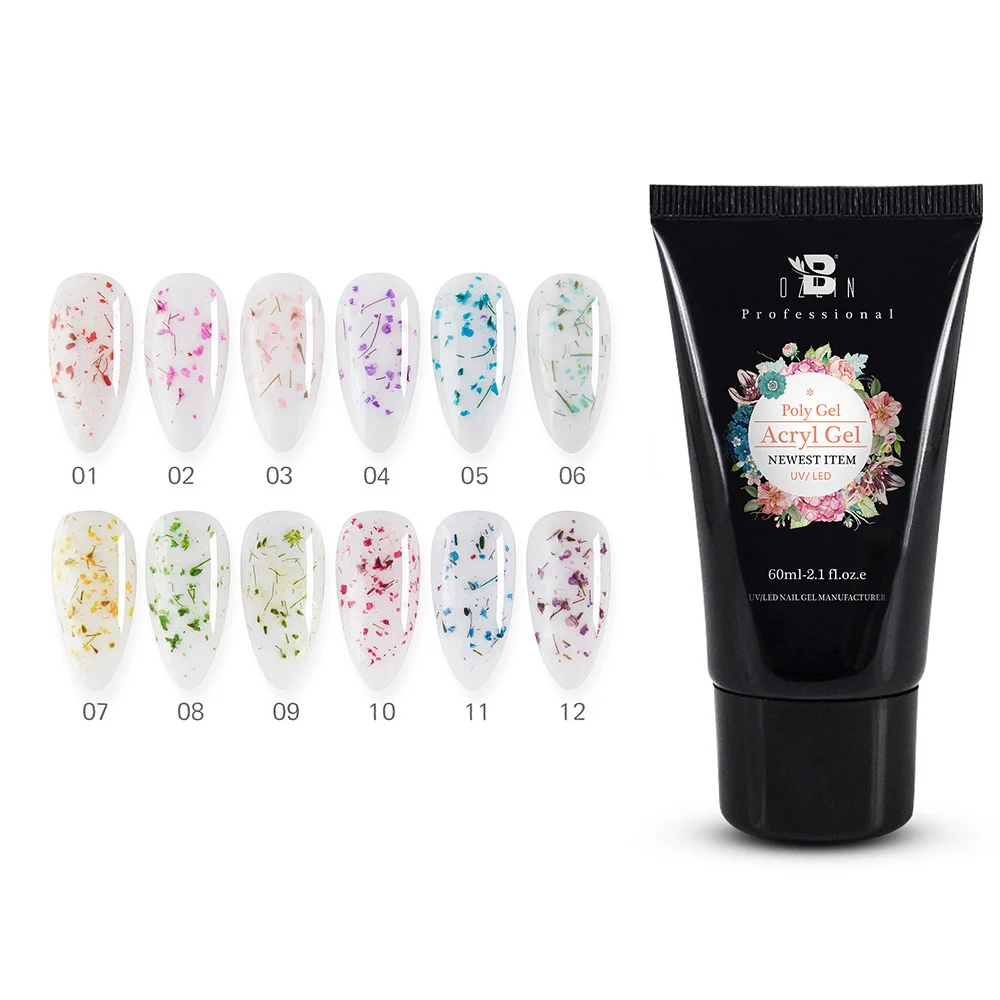 Private Label BOZLIN 60ml 12 Flower Color Semi Permanent UV LED Poly Nail Acrylic Nail Glue Polish Gel