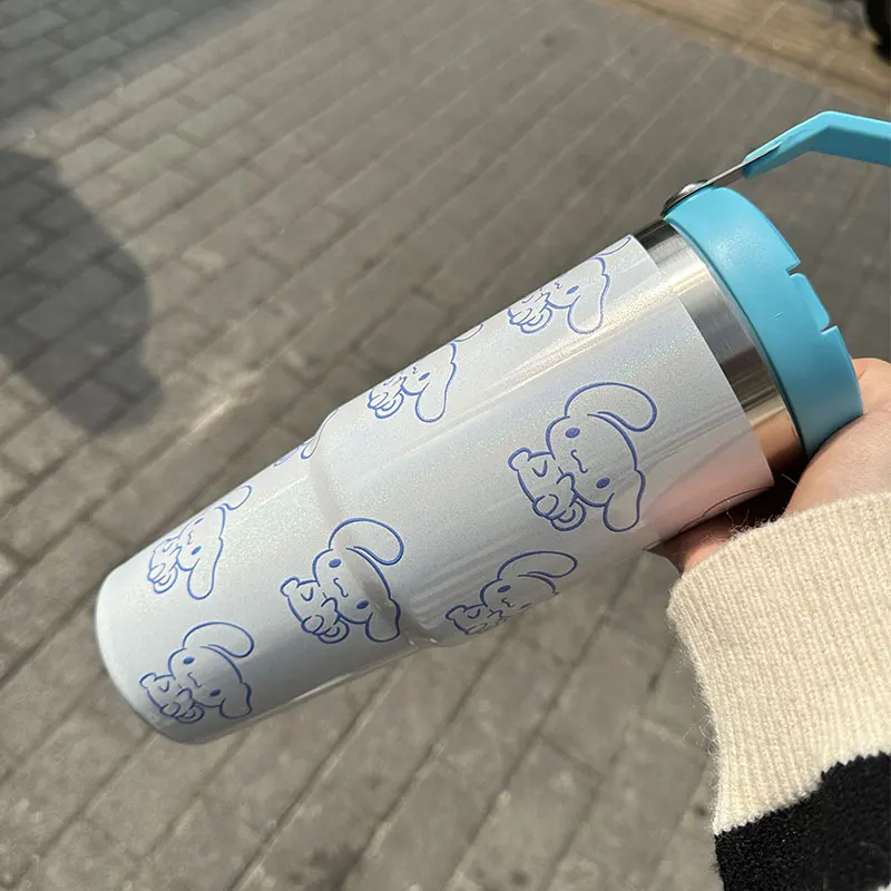 Hot Sell Anime Sanrioed Hello KT Cinnamoroll Flip Straw Tumbler with Handle Customized Brand Logo 14oz 20oz 30oz Insulated Cup