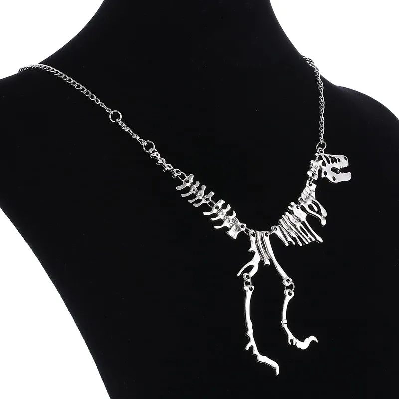Sexy Long Necklace Gothic Tyrannosaurus Rex Skeleton Dinosaur Pendant Charm Necklace Dragon Bone Alloy Collares Jewelry