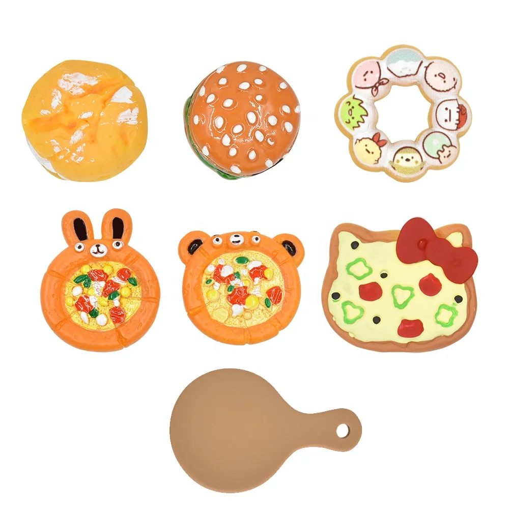 New Arrivals Simulated Pizza Hamburger Miniature Food Toys Flat Back Charms Resin Cabochon For Doll House Decoration