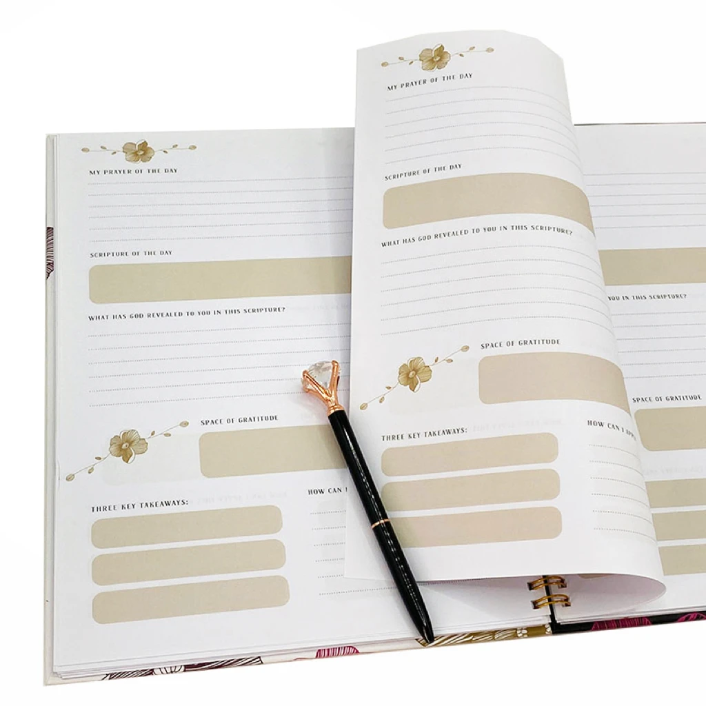 2025 Custom bible study journal printing hard cover notebook spiral bound planner Eco friendly paper diaries agenda
