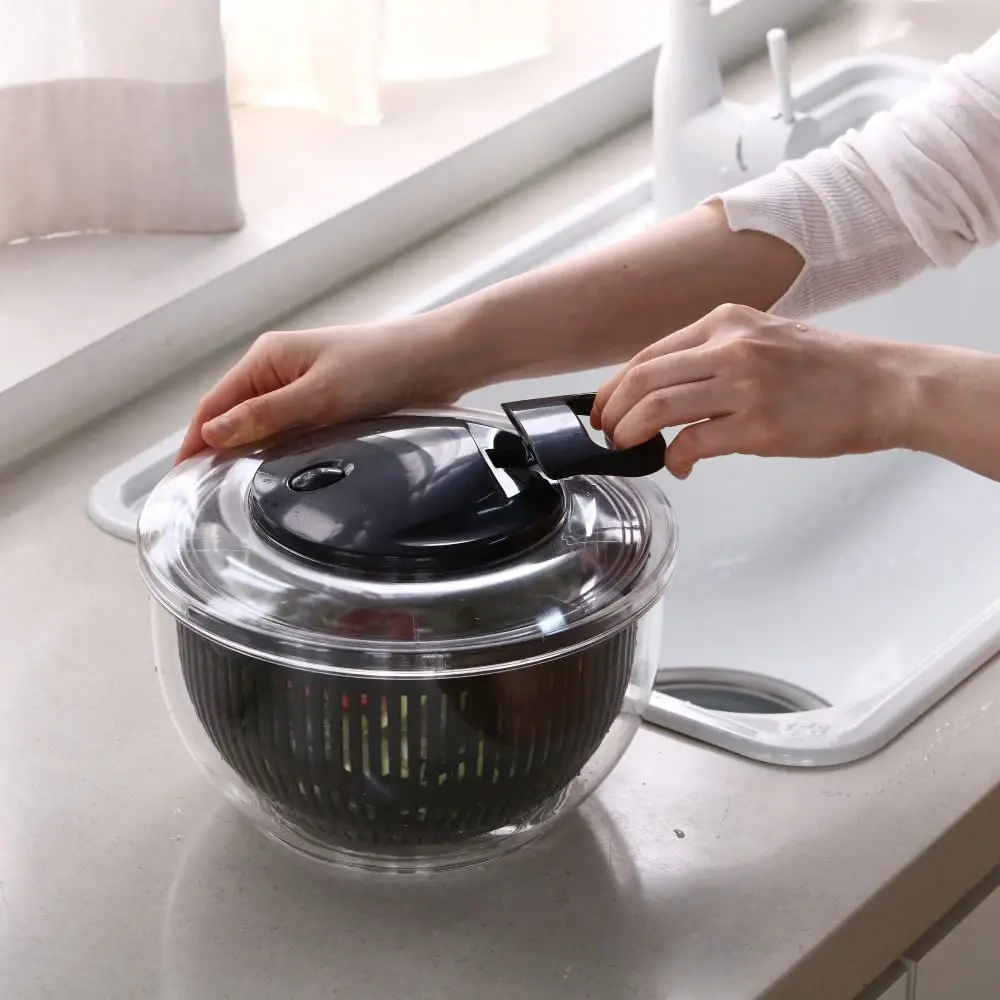 Большой Спиннер для салата объемом 5 л, Вращающаяся крышка для мытья овощей, чаша для хранения, функциональная кнопка остановки салата